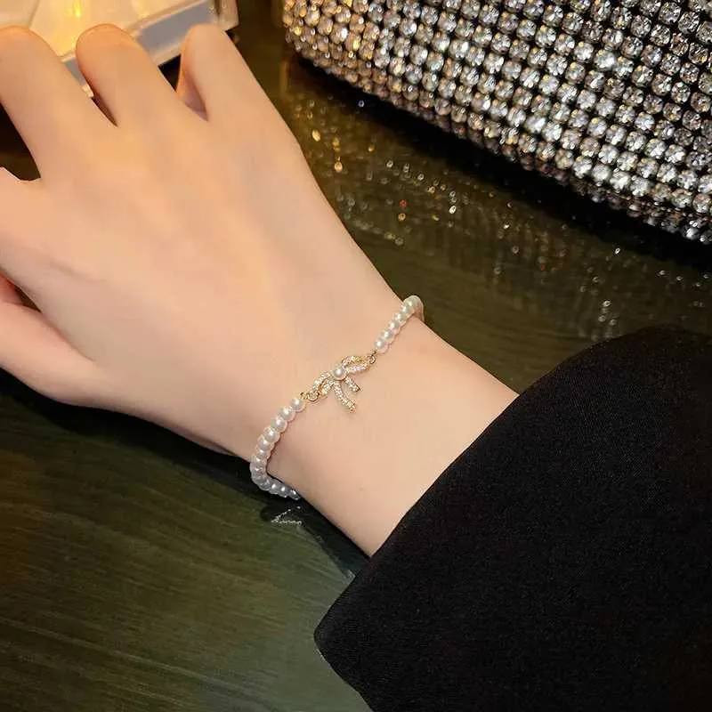 Bracelet ajustable avec perles et strass pour femme doré_voghion.com