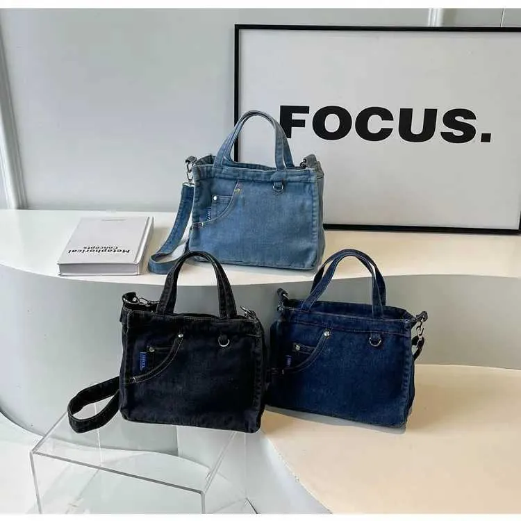 Borsa a tracolla in denim da donna grande borsa a spalla moda_voghion.com