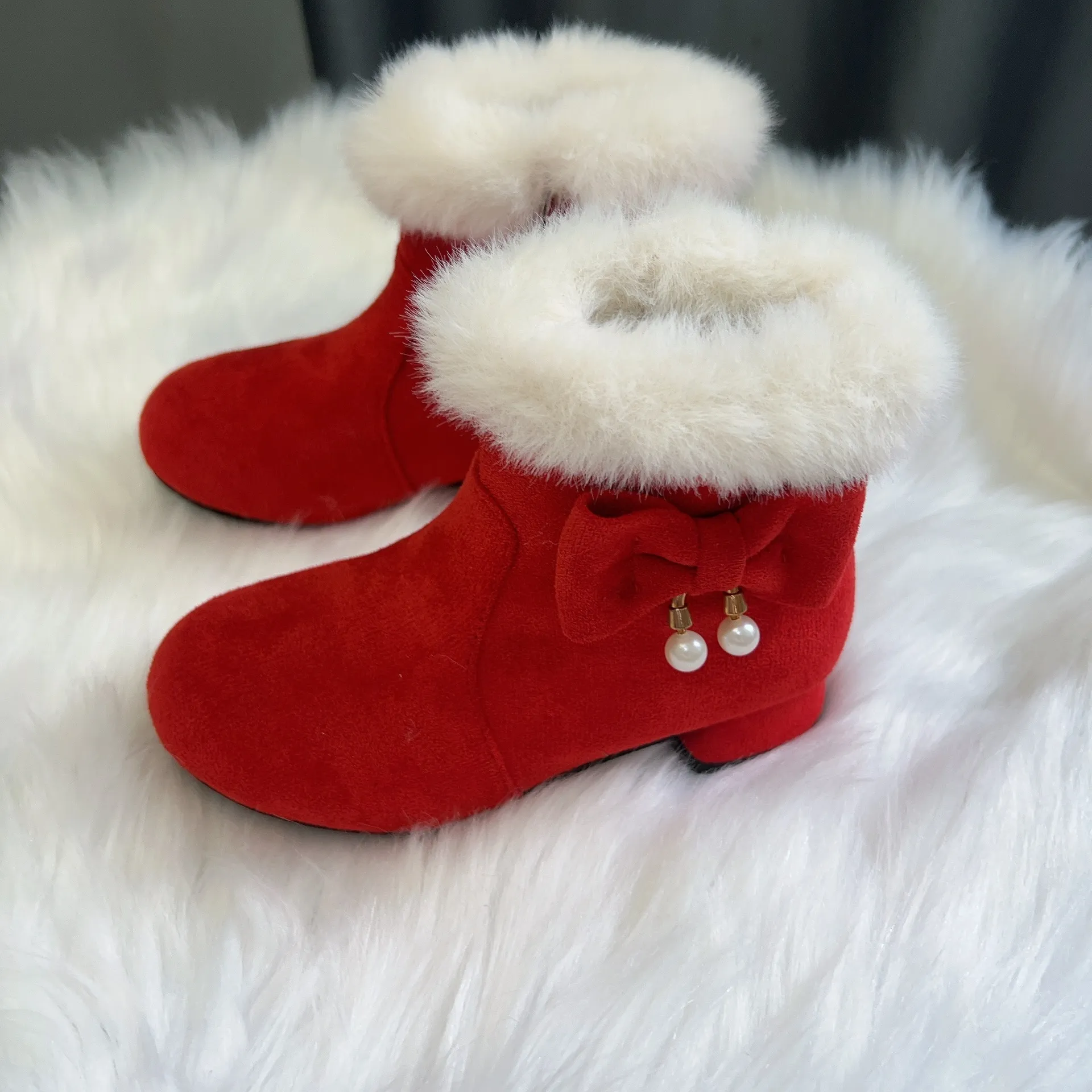 Rot Schwarz Mädchen Schnee Winter Bequem Dicke Warme Mädchen Kinder Kleinkind Happysteps Kinder Wildleder Kurze Outdoor Stiefel Größe_voghion.com