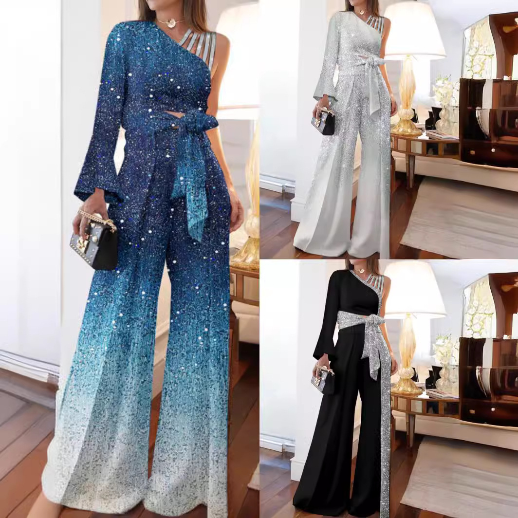 Pantaloni larghi da donna, casual, a vita alta, con spalle scoperte, taglie forti_voghion.com
