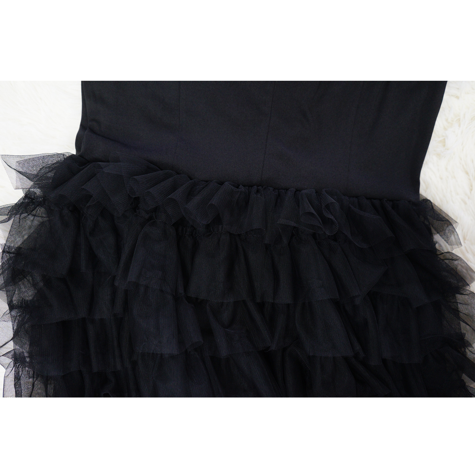 Women's Dress Mesh Splice V-neck Right Angle Shoulder Mini Dress_voghion.com