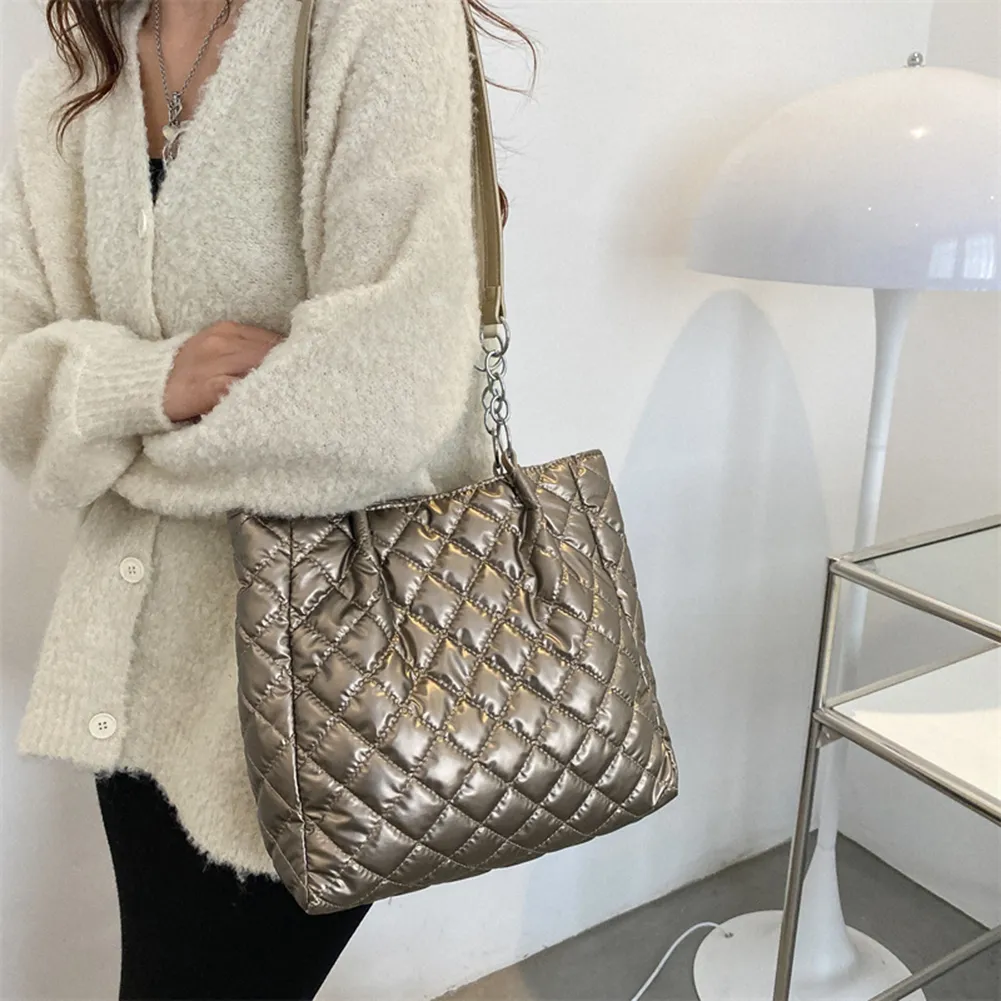 Borsa a tracolla imbottita in cotone trapuntato da donna, autunno inverno, borsa da viaggio di grande capacità_voghion.com