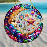 1 st Luna Decor akryl solfångare, 20x20 cm fönsterkonst, inflyttningspresent, nyckfull rum- och bardekor, sommardekoration för semesterscener_voghion.com