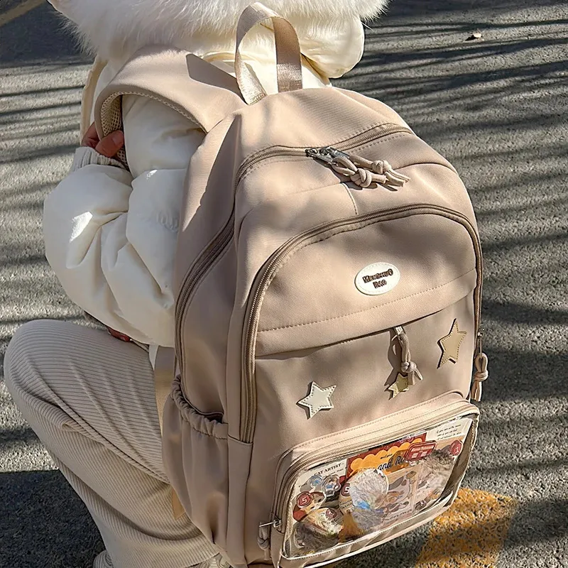 Süße Y2k ästhetische Mode Kawaii Rucksack koreanische Frauen Jk transparente Rucksäcke Vintage Studenten Stern Schulranzen_voghion.com