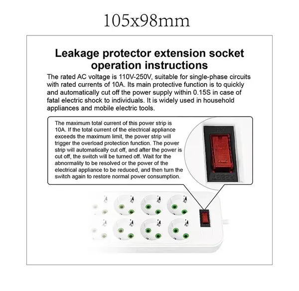 Protector contra sobretensiones de 8 tomas con puerto USB-C y 4 puertos USB, compatible con los estándares de la UE._voghion.com