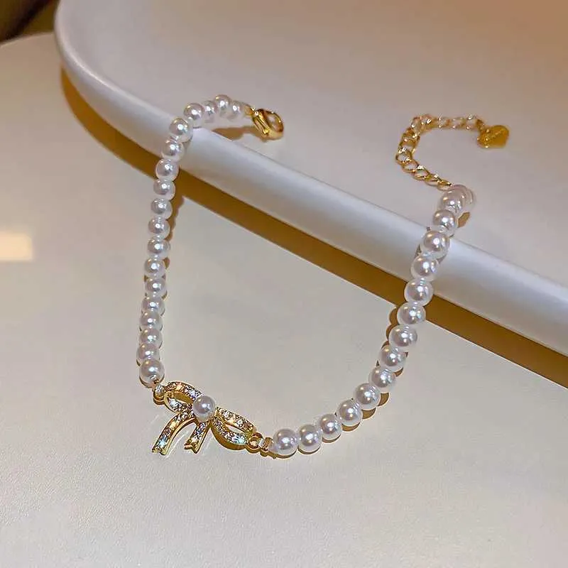 Rhinestone Pearl Bangle Bracelet For Women Adjustable Wedding Gold_voghion.com