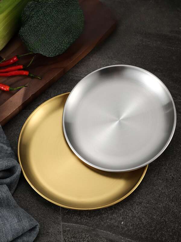 Korean Style 304 Stainless Steel Disc, Commercial Golden Barbecue Fruit Cake Tray, Meal Bone Plate, Shallow Plate_voghion.com