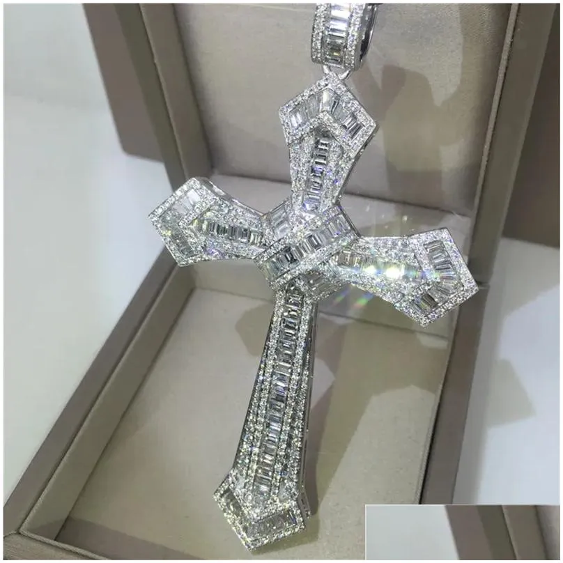 Collane con ciondolo in oro 14K con diamanti lunghi a croce in argento sterling per feste e matrimoni, collana per donne e uomini, moissanite_voghion.com