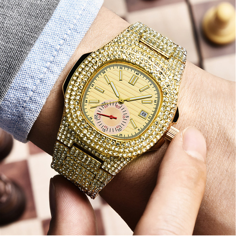 Hip Hop Set Huaqiangbei Brand Diamond Personalized Water Ghost Full Sky Star Calendar Quartz Watch Men's Edition_voghion.com