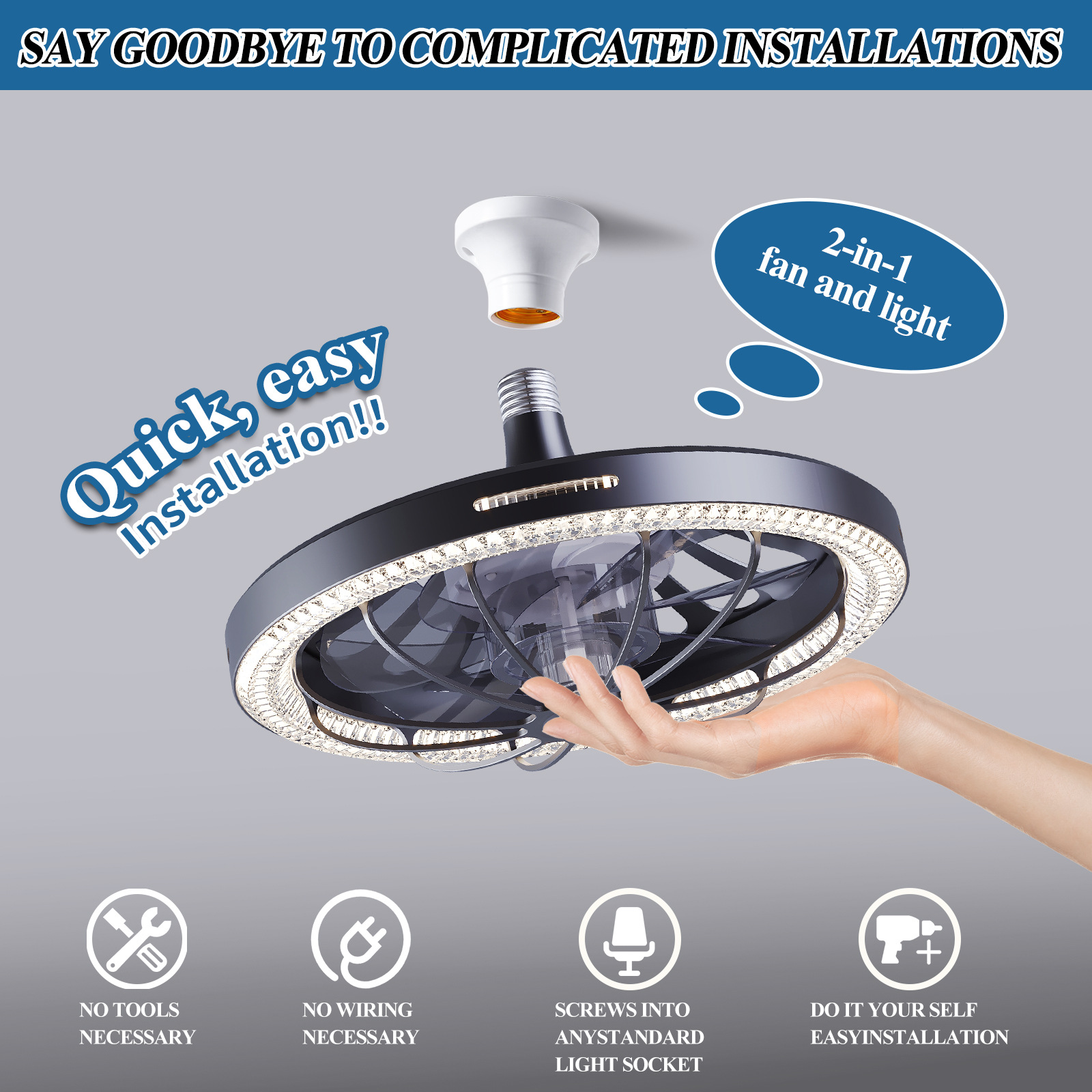 Ventilatore da soffitto a LED, luce per ventilatore da soffitto per camera da letto, soggiorno, lampade moderne e semplici, nuova luce per ventilatore