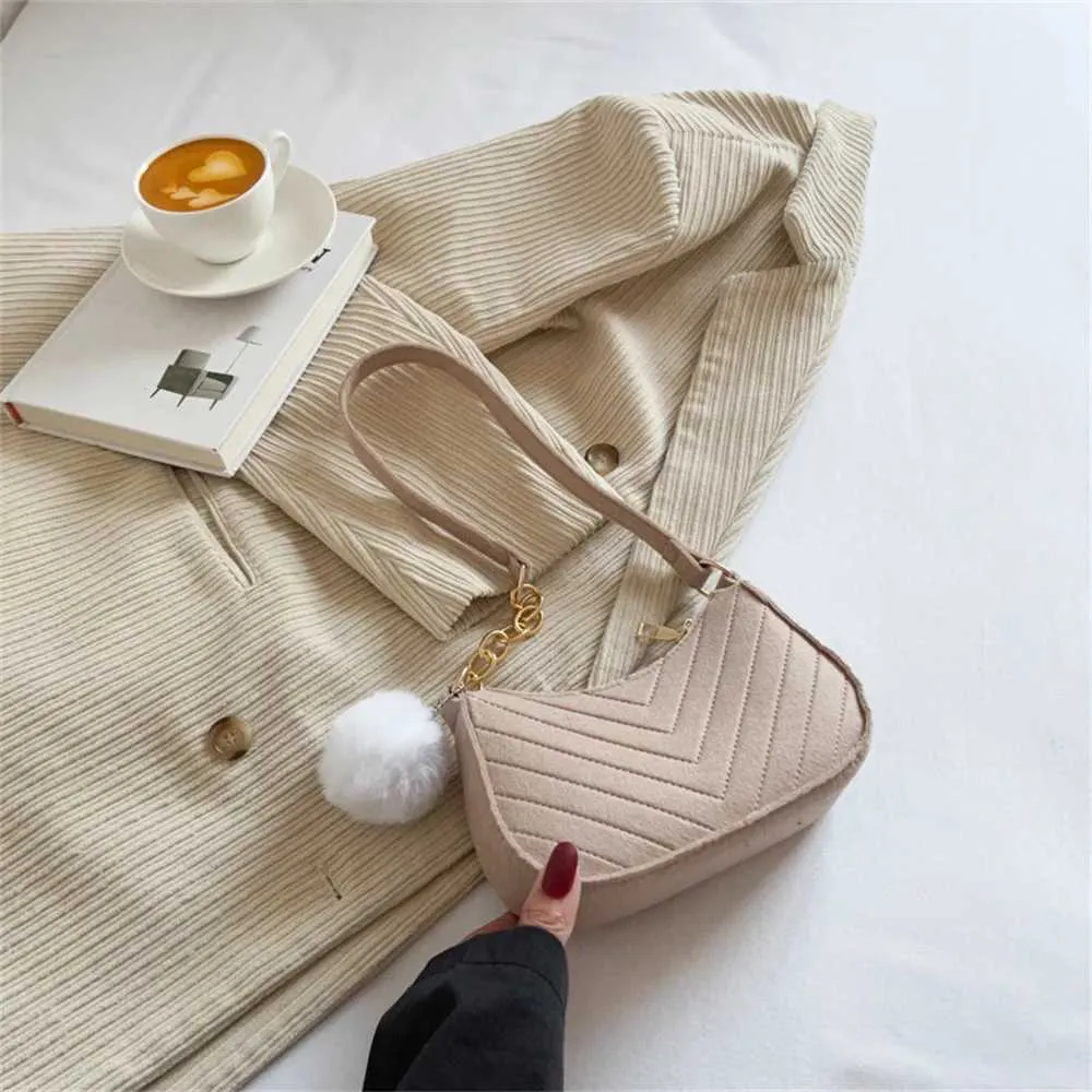 Borsa a tracolla con manico piccolo, modello in feltro alla moda, da donna, con portafoglio, tinta unita, sottobraccio, Y241123_voghion.com