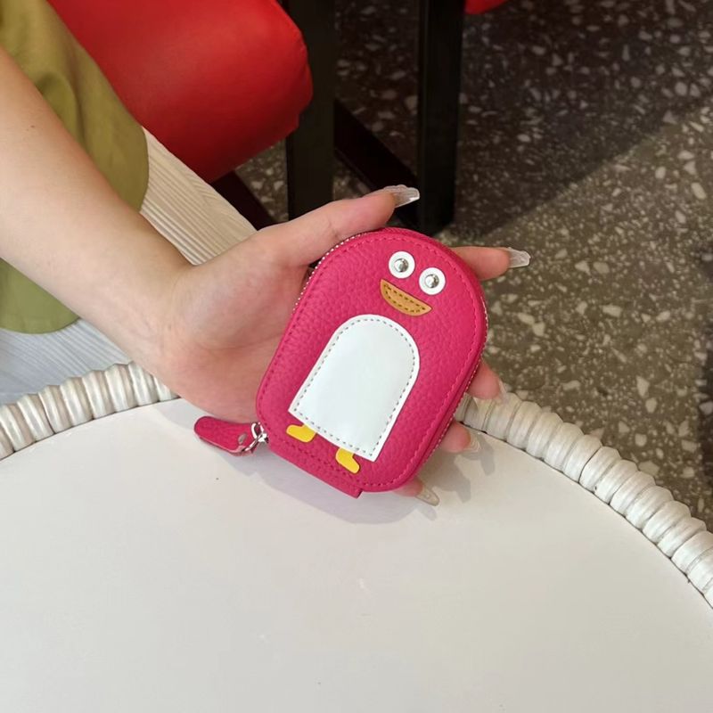 URBAN MASTER Kleiner Pinguin Form Kartenhalter Münzgeld Cartoon Niedlich Echtes Rindsleder Reißverschluss Mini_voghion.com
