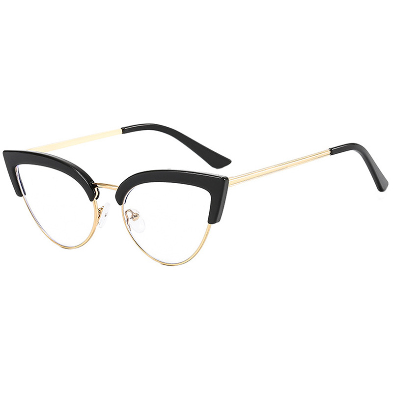 New Retro Cat Eye Metal Anti Blue Light Glasses Frame Internet Famous Same Style Plain Face Fashionable And Personalized Flat Light Mirror_voghion.com