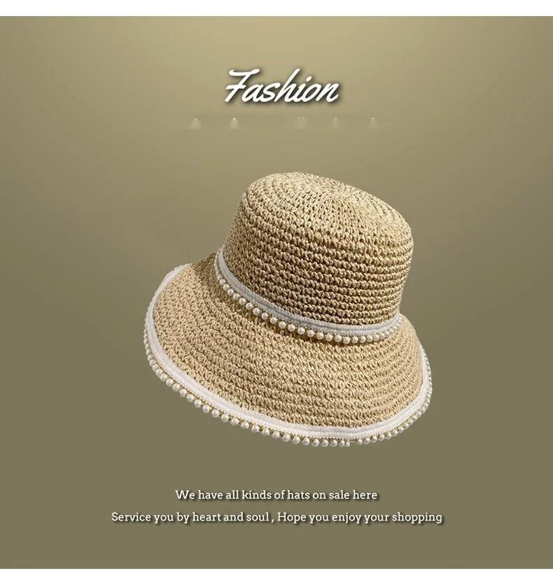 Lafite da donna, cappello da pescatore estivo con protezione solare flat top, foto da spiaggia, cappello in paglia intrecciata_voghion.com