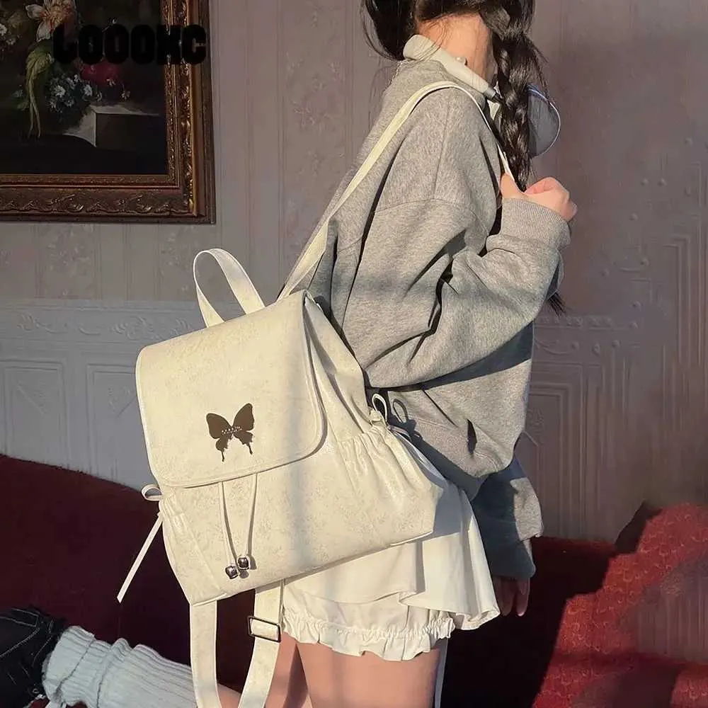 Zaino da scuola alla moda con fiocco, tracolla regolabile, grande capacità, in PU, impermeabile, con tracolla singola, per studenti, C241217_voghion.com