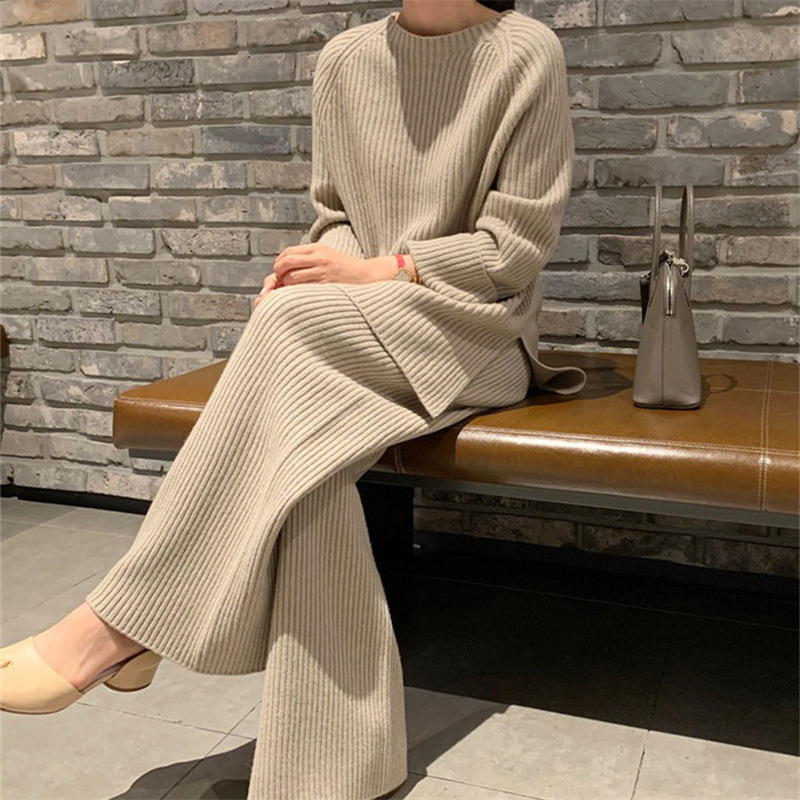 Women’s Clothing Large size suits for women two piece suits autumn new fashion high end loose knit sweaters sweaters wide leg pants