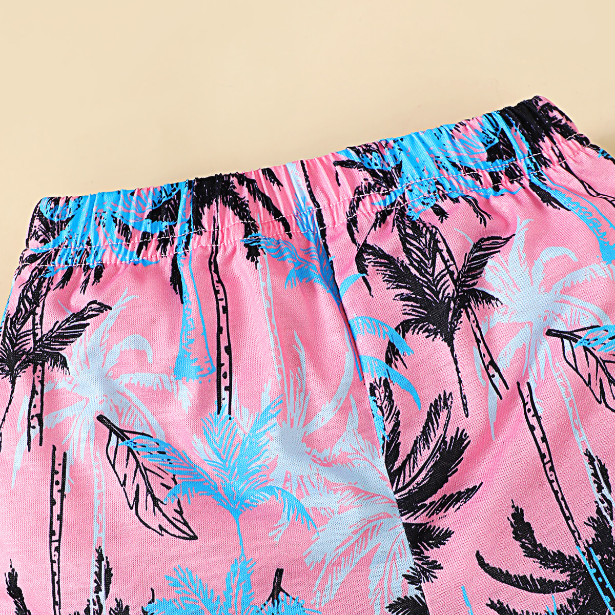Mother&Kids Pantaloncini a due pezzi con risvolto patchwork da spiaggia vento estivo da spiaggia con albero di cocco e bavero da uomo_voghion.com
