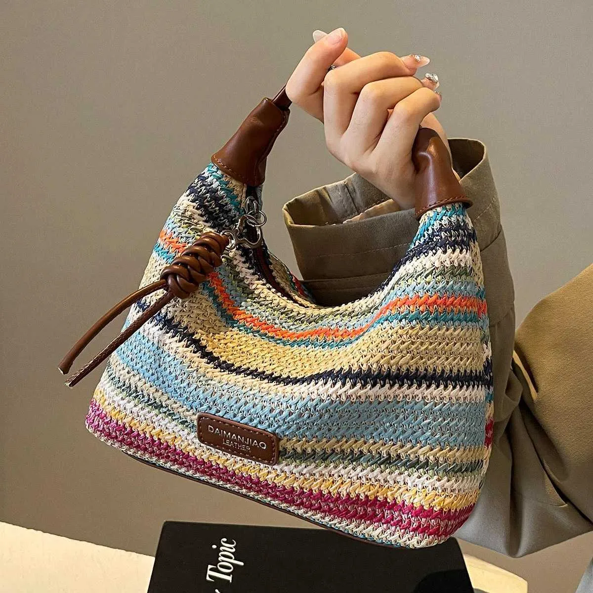Borse da donna in tessuto testurizzato, borse a tracolla con colori a contrasto, grande capacità, versatili, per spostamenti ascellari_voghion.com