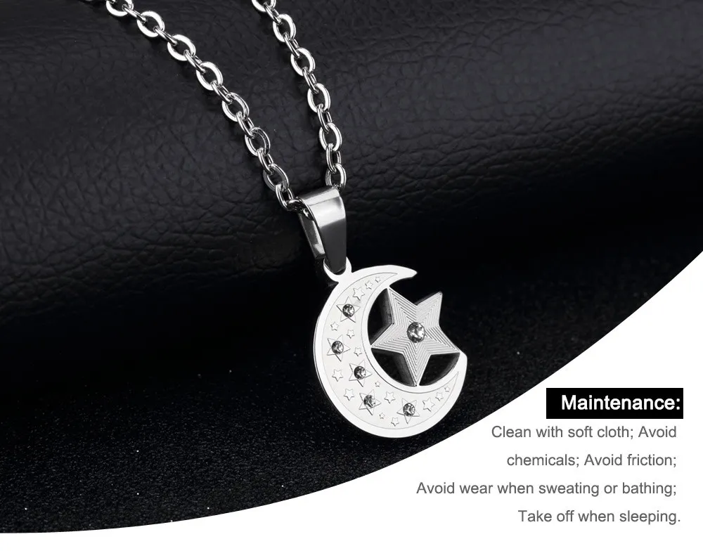 Trendy Titanium Stainless Steel Moon Pentagrampendant Necklace For Men Women Link Chain Cubic Zircon Star Charms Womens_voghion.com