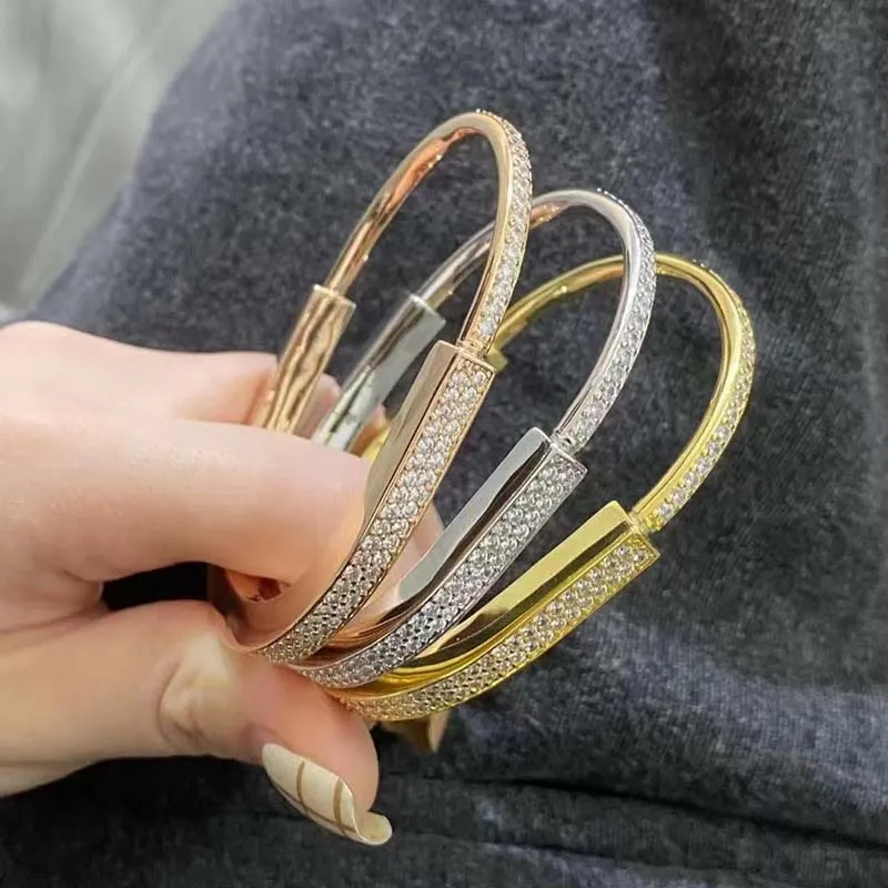 bracelets Lock mens women bangles sier rose gold titanium steel jewelry 17cm diamond jewlery designer for woman bracelet_voghion.com