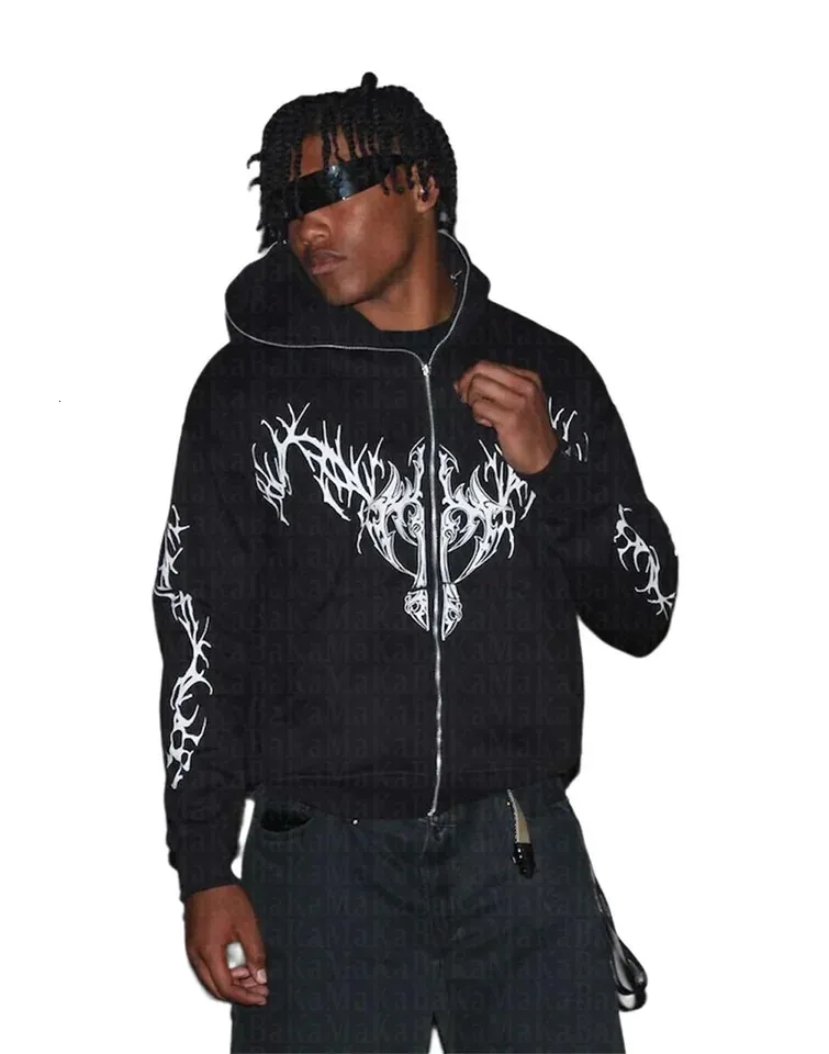 Sweat à capuche zippé à imprimé graphique rétro américain pour femmes, décontracté, ample, automne, streetwear, vêtements Y2K, veste Haruku, sweats à capuche_voghion.com