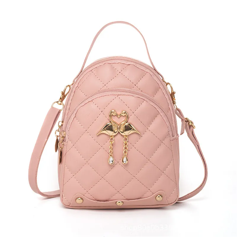 Zaino mini con ciondolo a forma di cigno con nappa, a doppio strato, per studenti, da donna, stile rombo_voghion.com