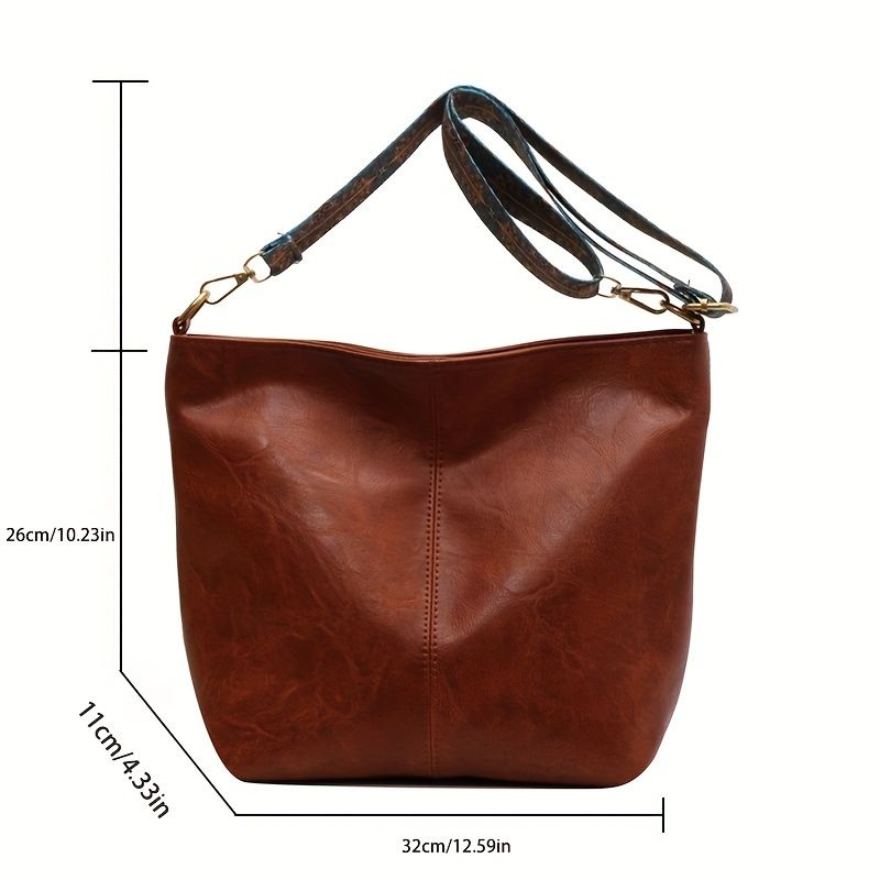 Retro-Umhängetasche für Damen, lässige mit großem Fassungsvermögen, modische Umhängetasche aus PU_voghion.com