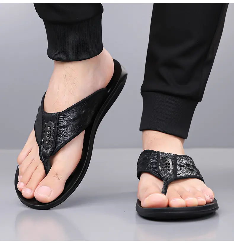 Men's Leather Flip Flops Casual Summer Beach Sandals For Men_voghion.com
