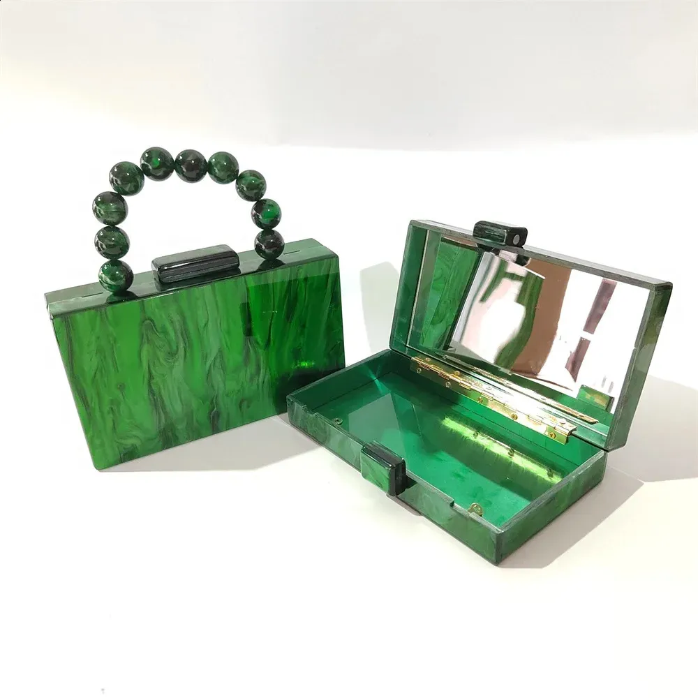 Pochettes en acrylique vert marbré et perle faites à la main pour femme, sac de soirée, de plage, d'été, de voyage, de fête_voghion.com