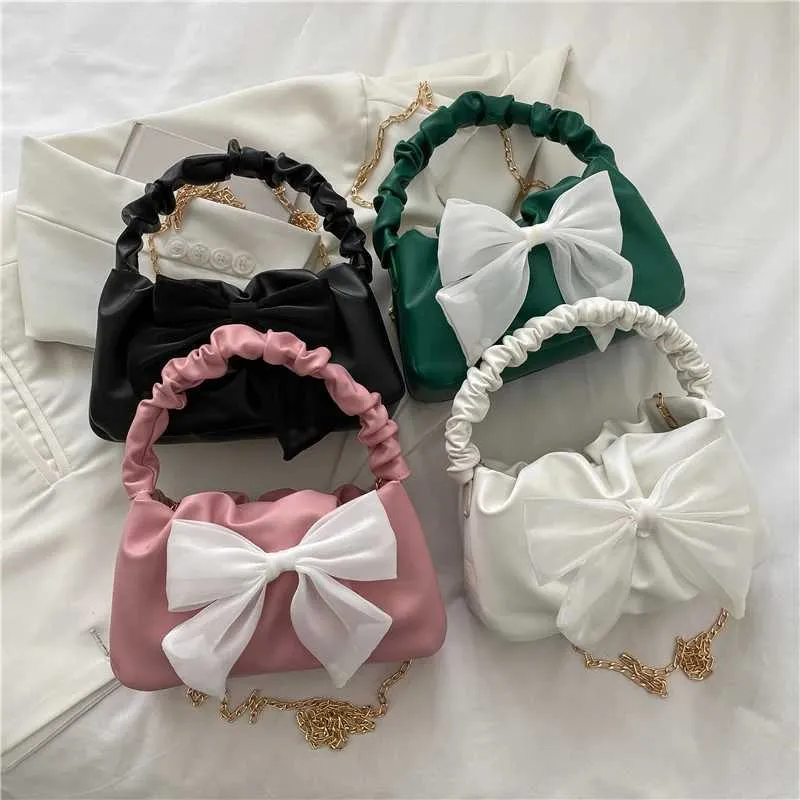 Damen BowKnot Handtasche Mode Kette Schulter Messenger PU Leder Tasche Y241123_voghion.com