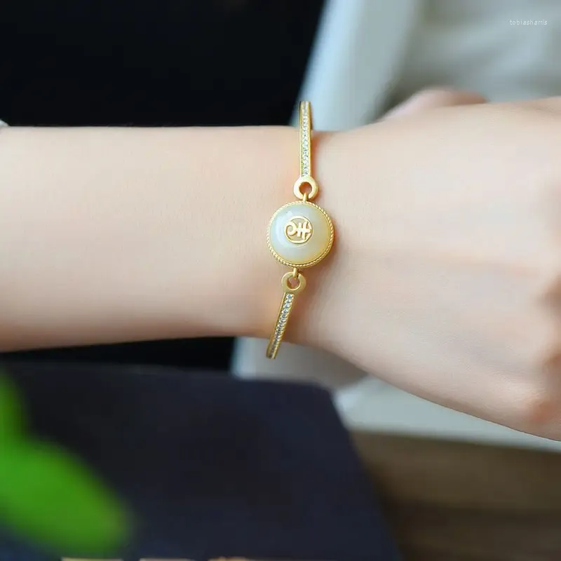 Bangle Ruyi Natural White Stone Ancient Method Personalized Bracelet_voghion.com