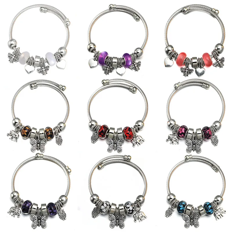 Bangle Charm Love Butterfly Beaded Bracelet Jewelry 6 Colour Adjustable Bangles Romantic Accessories Fashion Women_voghion.com