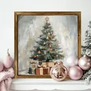 Semn rustic din lemn cu model de brad de Crăciun de 20x20 cm - Artă murală vintage cu design rustic pentru casă/birou, ușoară și lustruită, cadou de decor pentru birou de sărbători_voghion.com