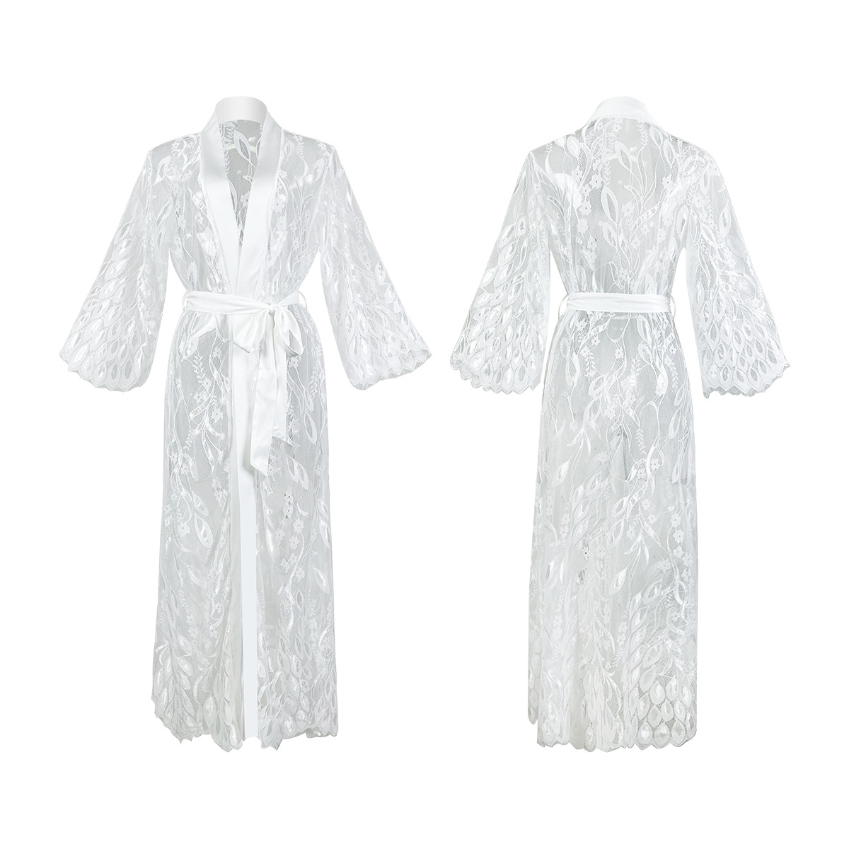 Women's Clothing Women's Nightgown Sexy Lace Stitching Home Clothes Bathrobe Cardigan See Through Pajamas_voghion.com