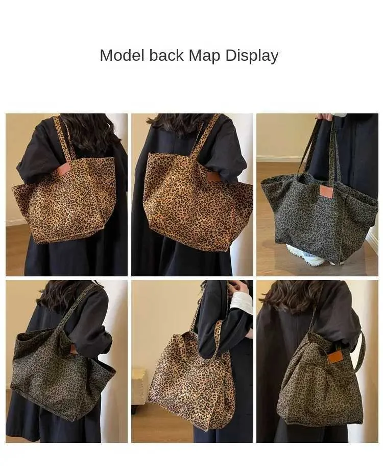 Large leopard print womens shoulder bag detachable canvas large capacity shopping 2024 winter new handbag Y241011_voghion.com
