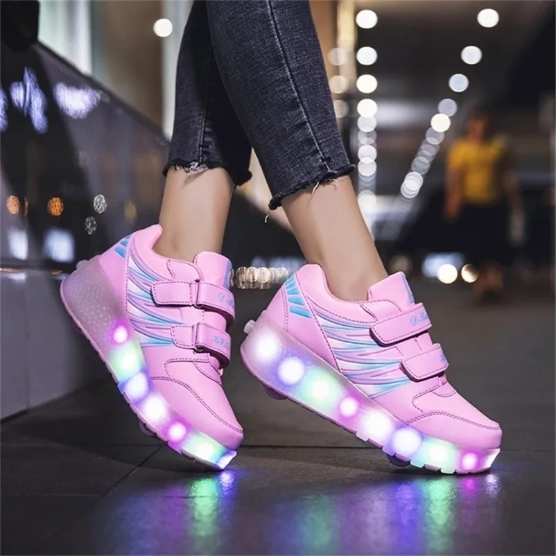 Sneakers Roller Skates 2 Wheels Shoes Glowing Lighted Led Children Boys Girls Kids Fashion Luminous Sports Boots Casual_voghion.com