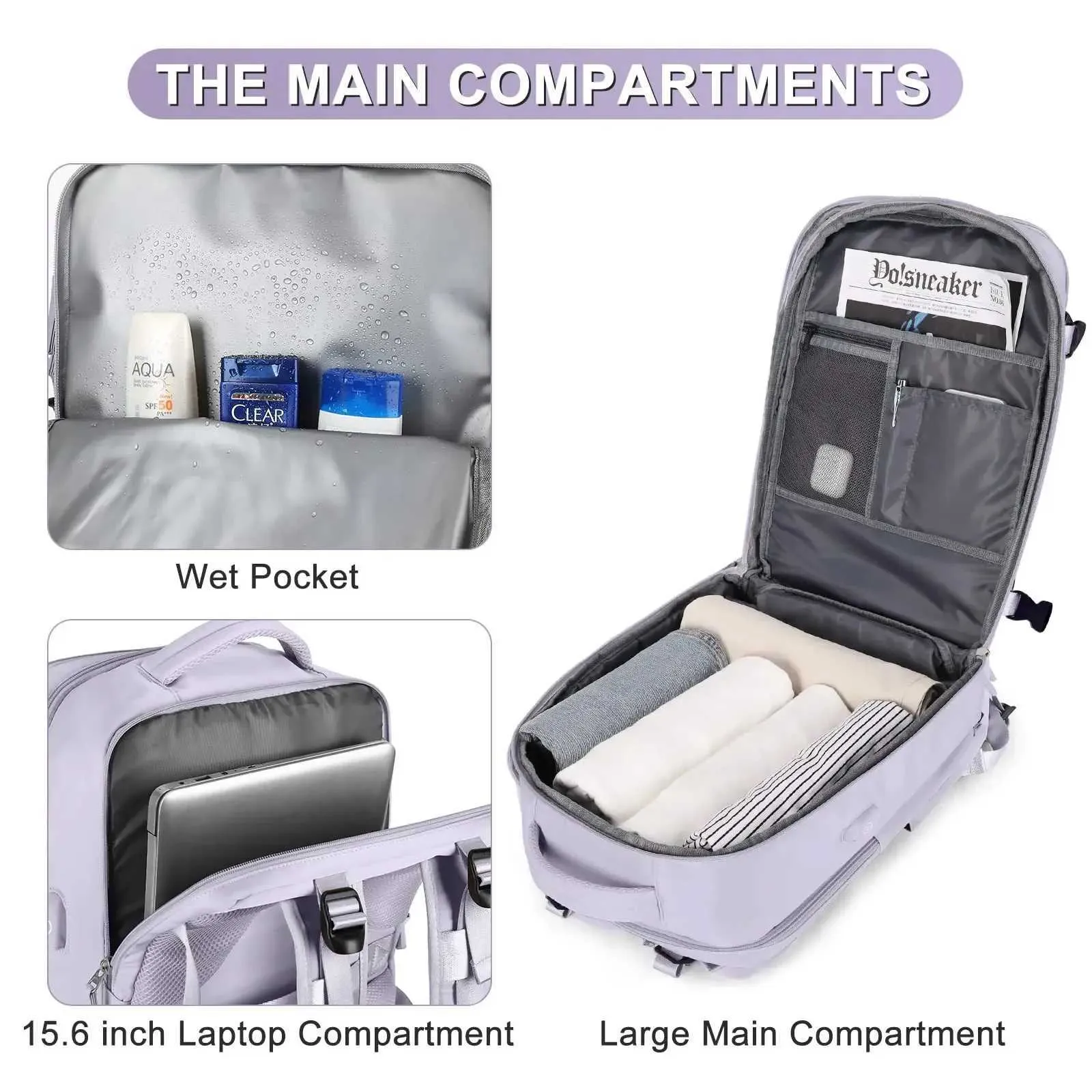 Reiserucksack für Frauen, Handgepäck, Laptop-Rucksack, flugzugelassen, Flugzeugtasche, Ryanair Business Lage Ba241116_voghion.com