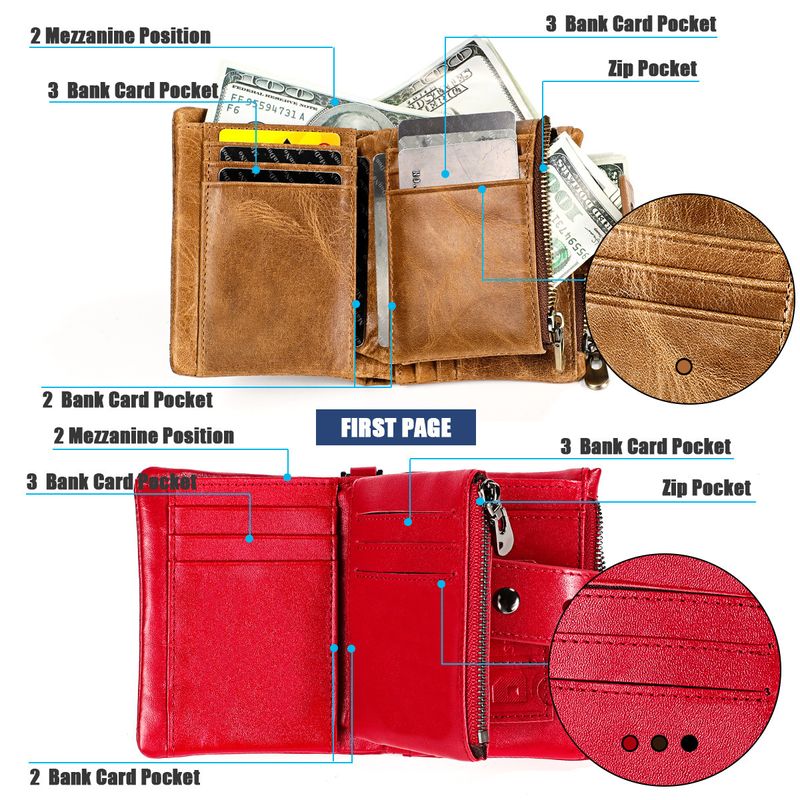 Neue männer echte RFID crazy horse leder zipper frauen retro multifunktionale kurze brieftasche_voghion.com