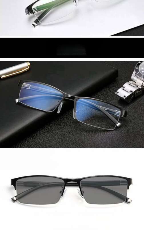 Metal Half-frame Colour-changing Myopia Men's Glasses, Outdoor Driving Anti-blue Light Protection Glasses_voghion.com