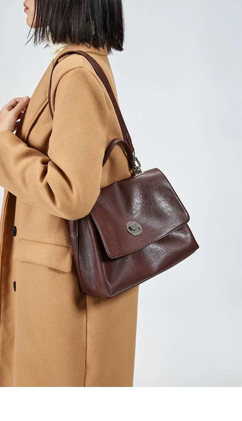 Hifashion Retro Vera Pelle Grandi Borse a Tracolla per Donna 2025 Tendenza Designer Satchel Tote Crossbody Ufficio Signore_voghion.com