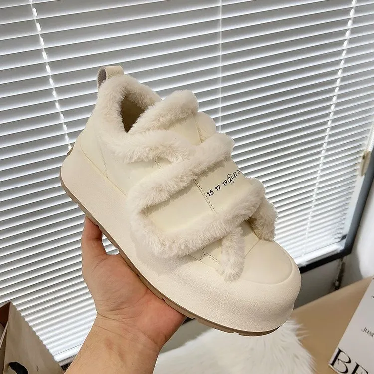 Genuine Leather Thick Cute With Sponge Sole And Plush Ing For Warmth Comfort Fashionable Casual Board Shoes_voghion.com