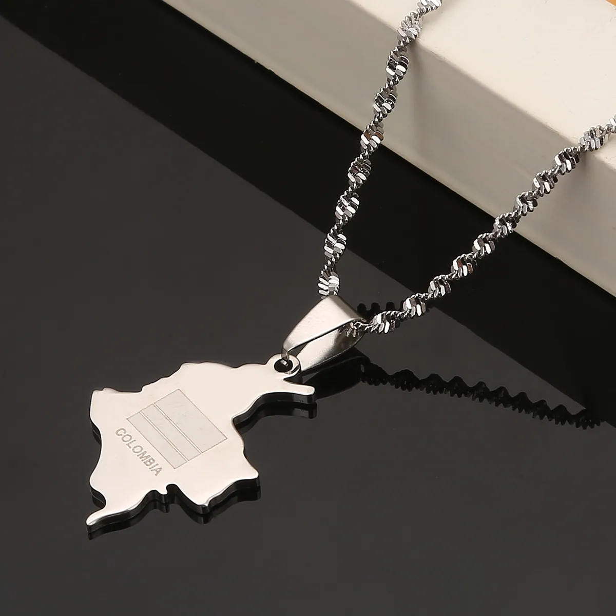 Collane con ciondolo in acciaio inossidabile Colombia Mappa Collana di donne colombiane Catena di gioielli_voghion.com