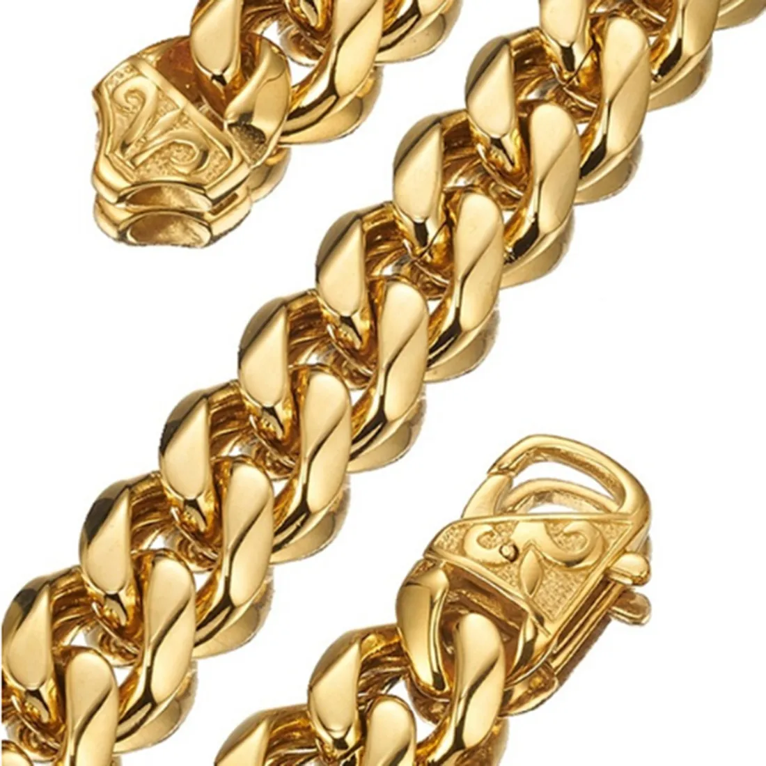 Chaînes 13/15 mm de large Hip-hop en acier inoxydable couleur argent/or/noir chaîne cubaine gourmette pour hommes et femmes collier ou bracelet_voghion.com