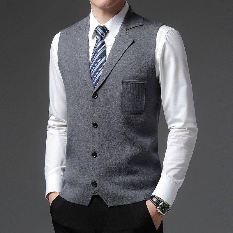 Level 4 Super Anti-pilling Top Grade Pleuche New Autum Lapel Fashion Brand Knit Cardigan Casual Korean Sweater Vest_voghion.com