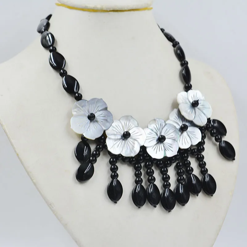 Collier tendance avec chaîne et fleur de coquillage pour mariage 18"_voghion.com