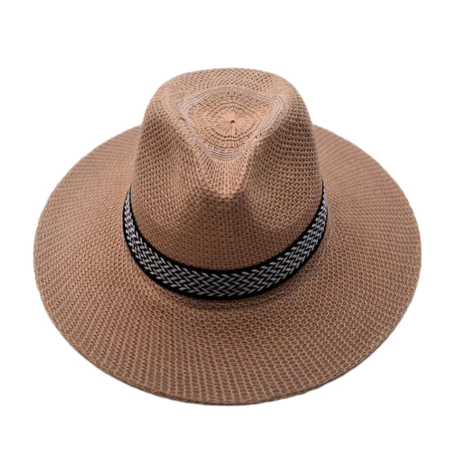 Muoti Douhoow Kesä Miesten Aurinkovoide Muoti Miesten Rento Trendikäs Ranta Aurinko Olki Jazz Bändi Hattu Fedora Lippikset_voghion.com