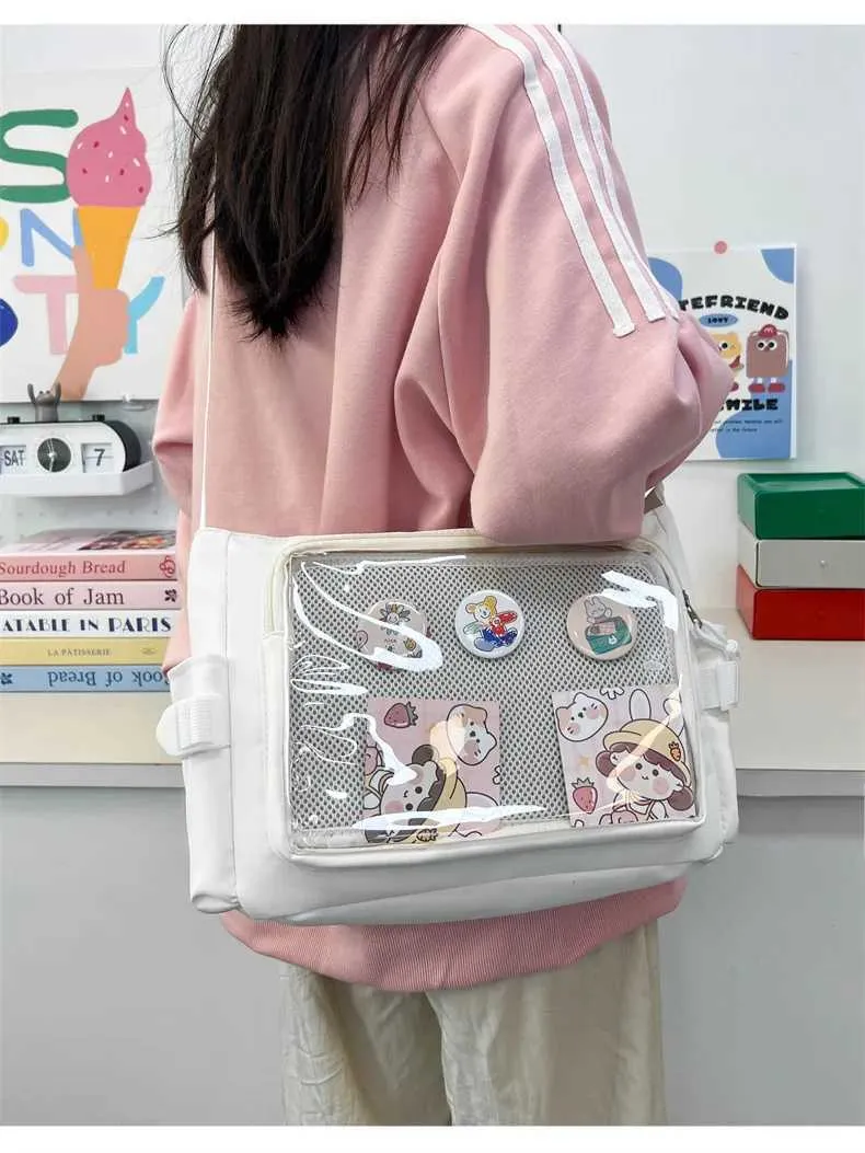 Stile preppy Candy Color Carino Spalla Anime Expo Trasparente Badge Display Messenger Bag Donne Bambola Itabag Crossbody_voghion.com