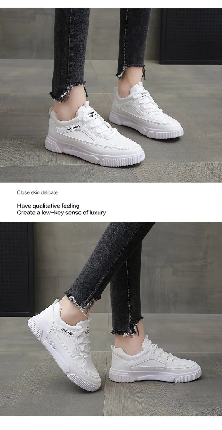 Thick Soled Round Toe College Style Low Cut White With Breathable Mesh For Comfortable Casual Sports Shoes_voghion.com