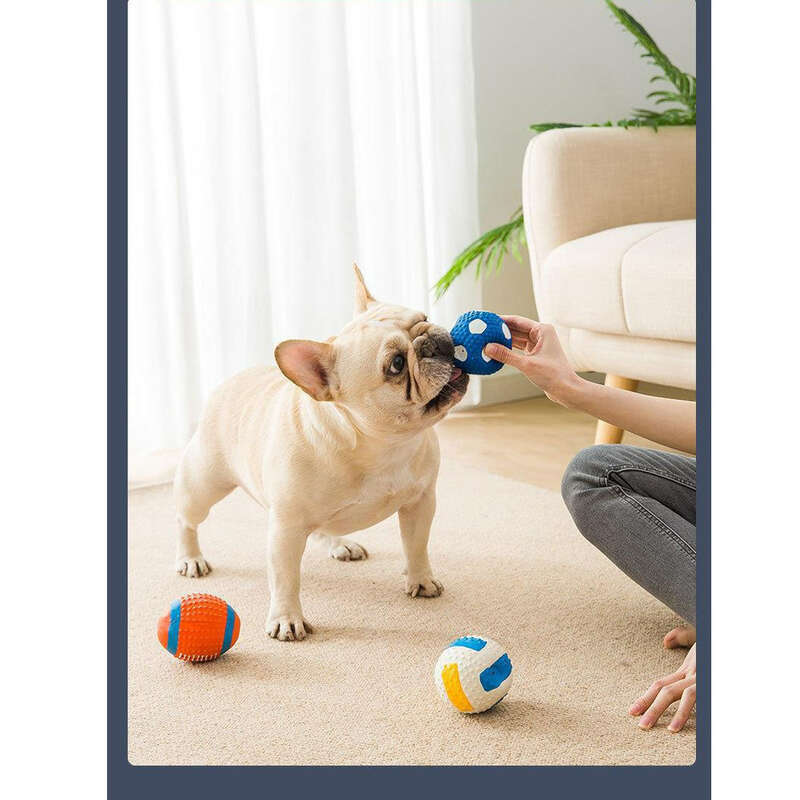 Haustier-Latex-Soundspielzeug zum Zähneknirschen, bissfest, Stressabbau, Rugby, Fußball, kleiner Hund, Teddy-Trainingshund_voghion.com