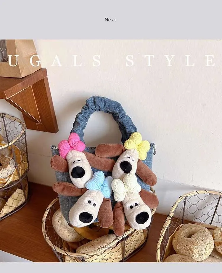 Bolso de mano de mezclilla con forma de cubo de peluche para mujer, de gran capacidad, estilo bandolera, informal_voghion.com